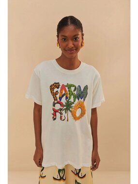Farm Rio Off White Relaxed T-Shirt Size Small NWT